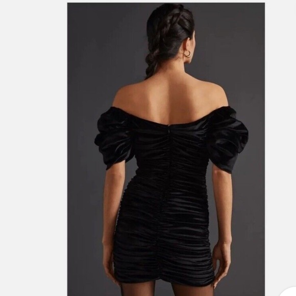 NWT Anthropologie Hutch Black Velvet Ruched Puff Sleeve Mini Dress size 10 - Picture 5 of 16